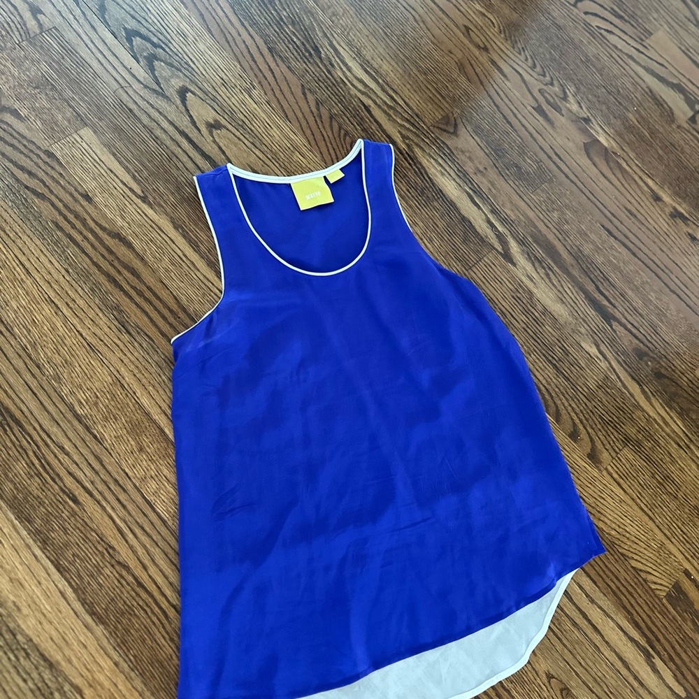 Anthropologie Maeve Silk Top Blue White Colorblock Silk Tank Tunic Sleeveless